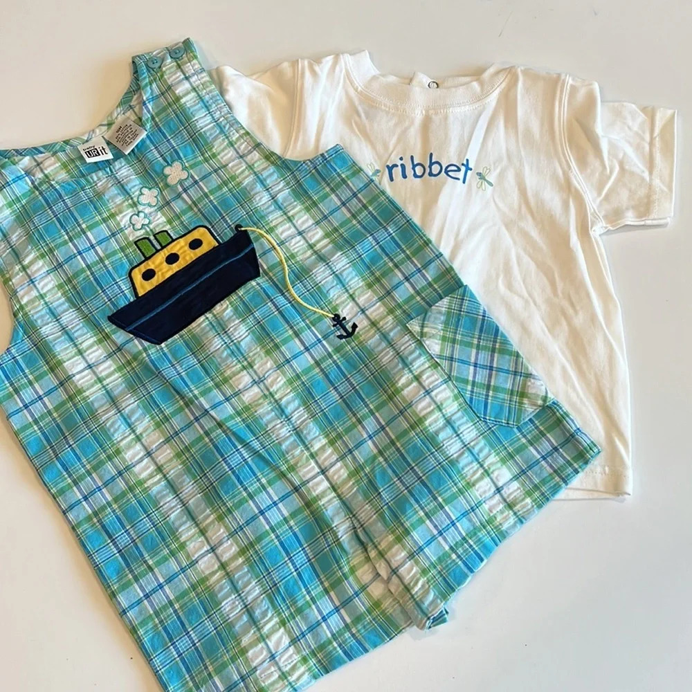Baby UR it - 18 month, plaid‎ romper/tshirt, plaid/seersucker